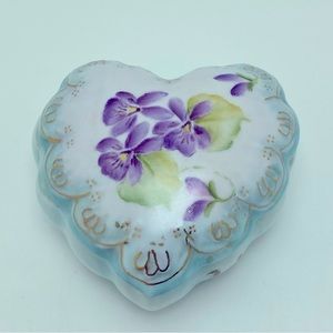 Vintage Hand Painted Violets Porcelain Trinket Box